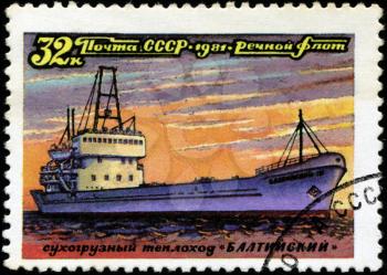 USSR - CIRCA 1981: A stamp printed in USSR (Russia) shows a ship with the inscription Baltysky (freighter), from the series Russian river fleet, circa 1981