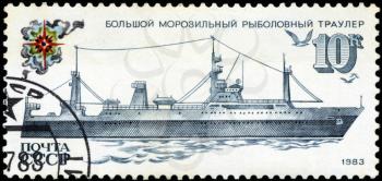USSR - CIRCA 1983: Stamp printed in USSR shows a large freezer trawler;circa 1983