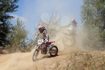 ARSENYEV, RUSSIA - AUG 30: Rider participates in the  round of the 2014 Russia motocross championship on August 30, 2014 in Arsenyev, Russia.