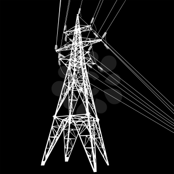 Silhouette of high voltage power lines on black background illustration.
