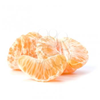 peeled mandarin segments isolated on white background