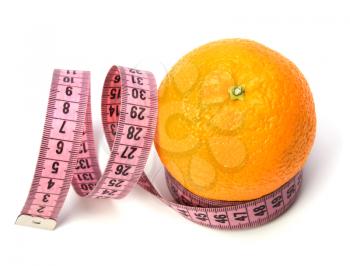 tape measure wrapped around the orange isolated on white background