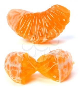 peeled mandarin segment isolated on white background