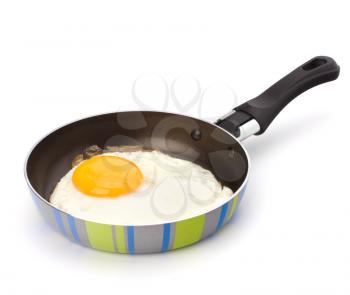 Fried egg on pan over white background