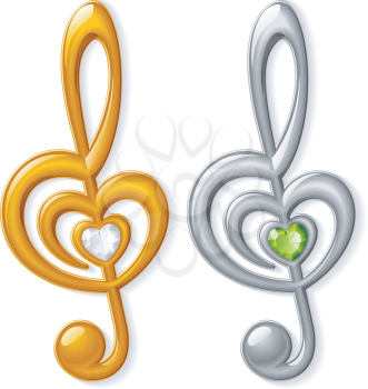 Royalty Free Clipart Image of Treble Clefd in the Shape of a Heart