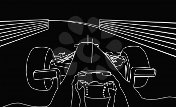 Silhouette Drawing of F1 Racing Car Cockpit View Negative