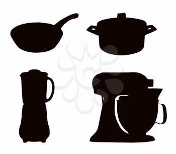 Kitchenware Silhouette - Pot, pan; liquidiser; and cake mixer