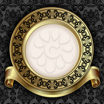 Royalty Free Clipart Image of a Plate Frame With a Scroll on a Black Background