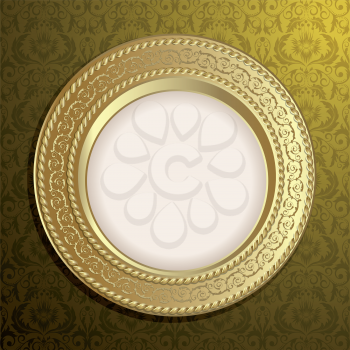 Royalty Free Clipart Image of a Plate Frame on a Gold Background