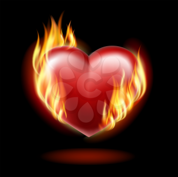 Royalty Free Clipart Image of a Heart With a Flame