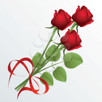 Royalty Free Clipart Image of Three Red Roses