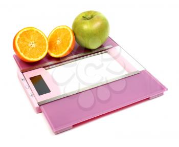 floor scales apple and orange isolated on white background