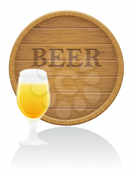 wooden beer barrel and glass vector illustration EPS10 isolated on white background