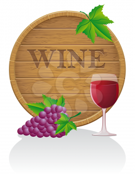 wooden wine barrel and glass vector illustration EPS10 isolated on white background