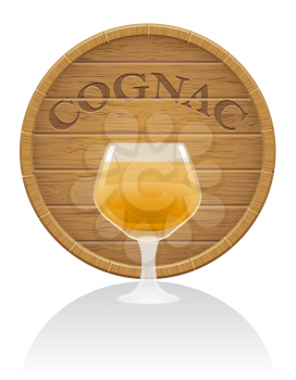 wooden cognac barrel and glass vector illustration EPS10 isolated on white background