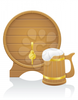 wooden beer barrel and mug vector illustration isolated on white background