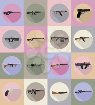 modern weapon firearms flat icons vector illustration isolated on background