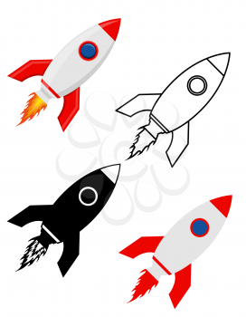 space rocket retro spaceship set flat icons vector illustration isolated on white background