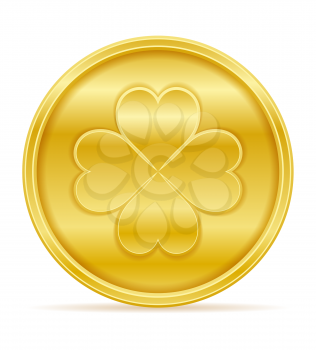 st patrick's day clover gold coin vector illustration isolated on white background