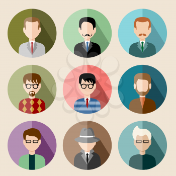 Set of circle flat icons with man. vector illustration