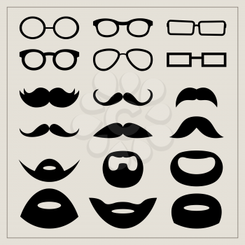Set of moustaches and points on a beige background.  Vector illustration