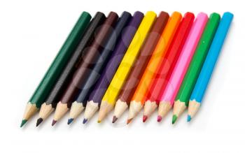 Colour pencils isolated on white background close up 