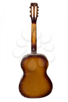 old wooden guitar on white background