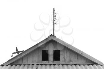 old house roof with antennas