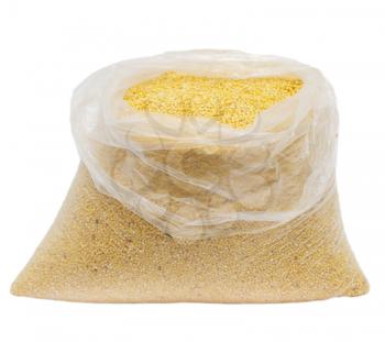millet in a plastic bag on a white background