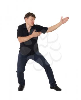 Karate man shows on a white background