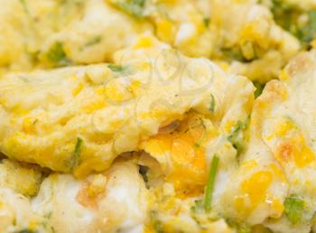 fried scrambled eggs as a background. macro
