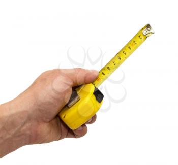 Hand with measuring tool - completely isolated on white