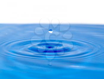 a drop of water falling in blue water. macro