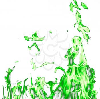 green fire flames on a white background