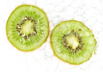 Kiwi in water on a white background