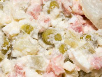 Russian traditional olivier salad, close-up