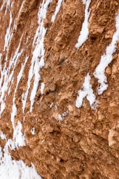 snow on red clay in nature