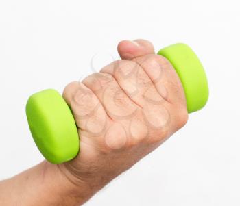 dumbbell in hand on a white background