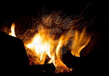 fire with sparks on a black background