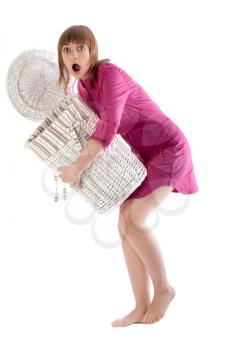 Royalty Free Photo of a Woman Holding a Laundry Hamper
