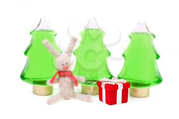 Royalty Free Photo of Christmas Tree Shaped Bottles of Shampoo