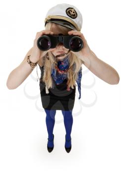 Royalty Free Photo of a Young Woman With Binoculars
