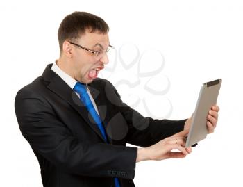 businessman with a Tablet PC ape on a white background