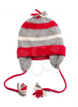 Winter baby striped hat. Isolate on white.