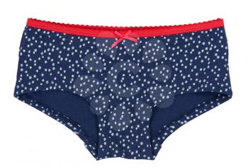Blue polka dot panties with red trim. Isolate on white.