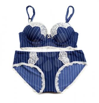 Set of lingerie, blue striped. Isolate on white.