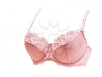 Pink and polka dot lace bra in volume. Isolate on white.