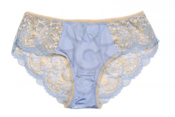 Blue satin panties. Isolate on white.