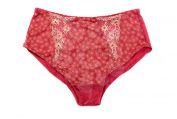 Red and gold satin panties women. Isolate on white.