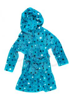 Children's blue bathrobe. Isolate on white.